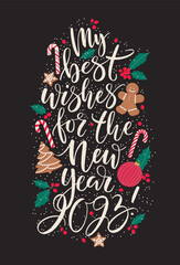 My best wishes for the new year 2023 card. Vector vertical dark color new year greeting design.