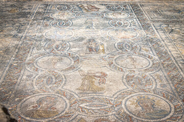 Fototapeta na wymiar detail of a roman mosaic at Volubilis, morocco, north africa