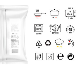 Cooking and preparation instructions for package. Set of sign for detailed guideline. Vector elements on a white background. Ready for your design.