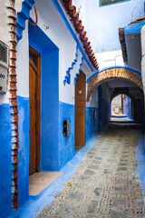 narrow street, blue city of Chefchaouen, Morocco, north africa,