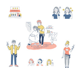 ヘアサロンのさまざまなシーン　セット