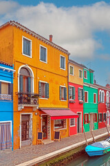 Fototapeta na wymiar Colorful facade houses on Burano island