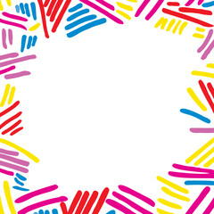 White empty frame with multicolored hand drawn lines on a border 