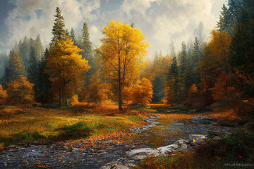 Fototapeta premium autumn in the forest illustration 