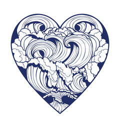 Graphic Sea Waves Heart