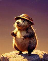 Groundhog with a Hat - 3D rendered and computer generated. 