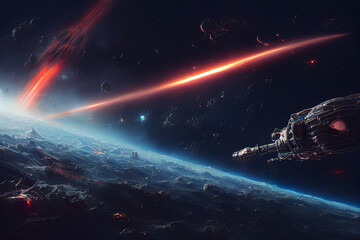 Fototapeta na wymiar space opera battle illustration 