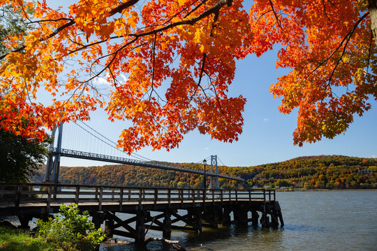 The FDR Mid-Hudson Bridge taken from Waryas Park at Poughkeepsie waterfront.