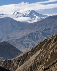 Vertical shot of the beautiful Nilgiri and Annapurna mountain ranges in the Himalayas, Nepal