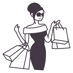 woman with shopping bags icon - obrazy, fototapety, plakaty