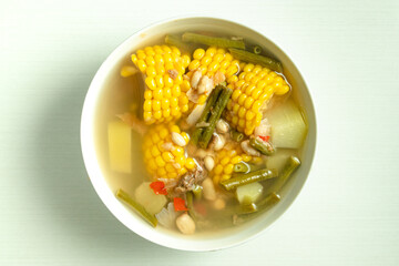 tamarind vegetable soup Indonesian food with a variety of vegetables