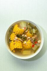 tamarind vegetable soup Indonesian food with a variety of vegetables