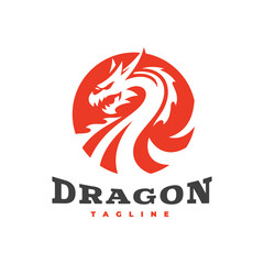Dragon and circle emblem illustration, dragon logo vector icon	
