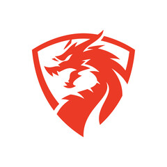 Dragon and shield emblem illustration, dragon logo vector icon