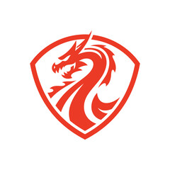 Dragon and shield emblem illustration, dragon logo vector icon