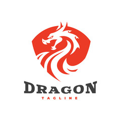 Dragon and shield emblem illustration, dragon logo vector icon