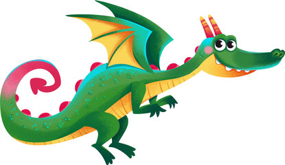 Green dragon cartoon, isolate on white background