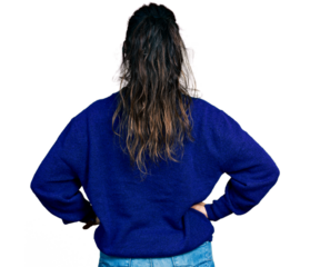 Young hispanic woman wearing casual clothes standing backwards looking away with arms on body