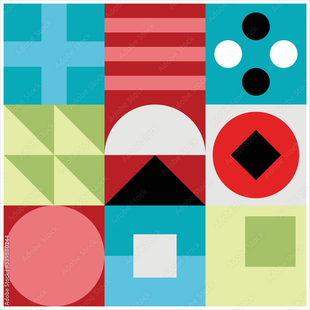 Poster geometric background arranged in a square artboard. geometric background consisting of circles, squa