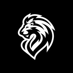 Vintage lion head emblem logo design. Lion head line art vector icon on dark background