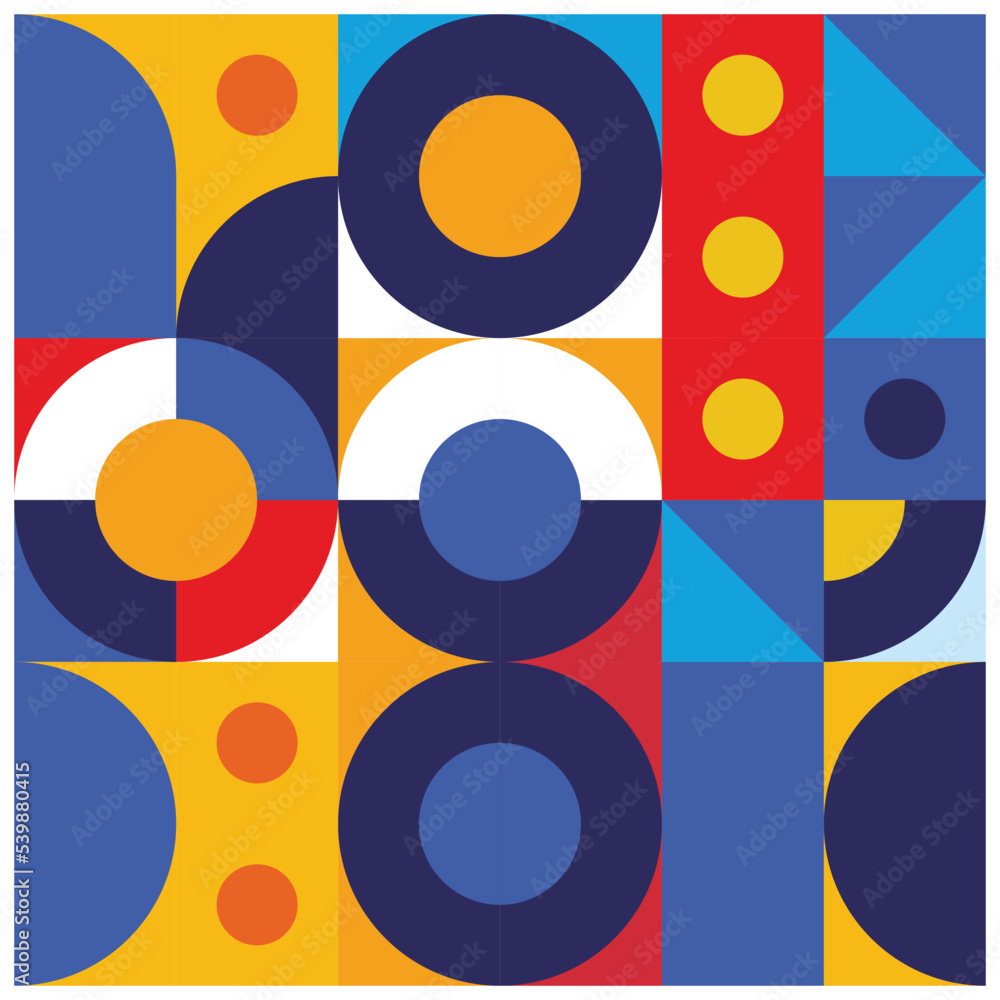 Poster geometric background with a regular pattern of circles and triangles. abstract wallpaper with bright