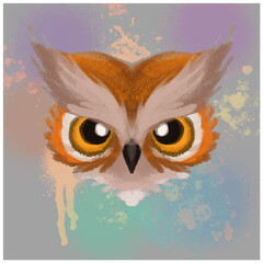 Cartoon cute owl watercolor style isolated on white background