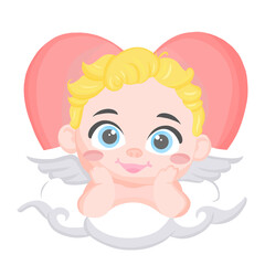 boy angel kid with heart back ground in valentine day