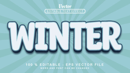 Editable 3d text effect white Winter fun style isolated on blue background