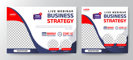 Business Strategies live webinar banner invitation and social media post template. Business webinar invitation design. Online webinar. Vector EPS 10