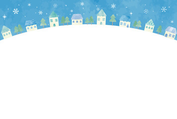 かわいい手描きの冬の街並みイラスト