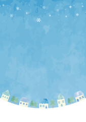 ほんわか優しい手描きの冬の街並みイラスト