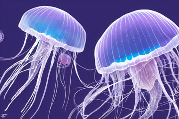 Purple jellyfish in the sea