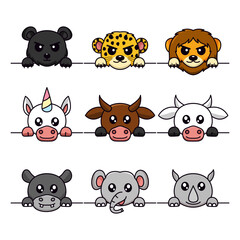 Cute animal head illustration vector bundle