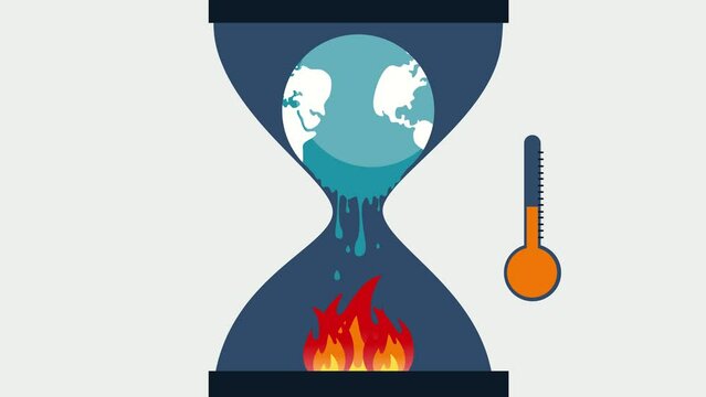 Global warming, earth melting inside a hourglass