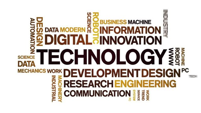 Technology animated tag word cloud;text design animation kinetic typography seamless loop.