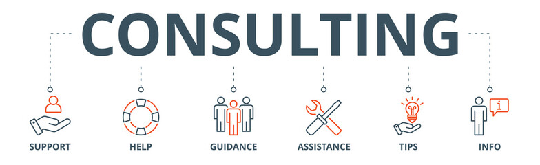 Consulting banner web icon vector illustration concept with icon of support, help, guidance, assistance, tips and info