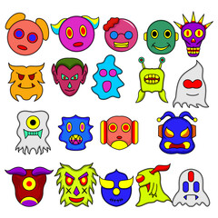 Colorful monster illustration vector bundle