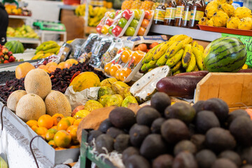 fruit and vegetable stall in the market place