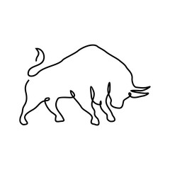 Continuous one line drawing bull cow vector