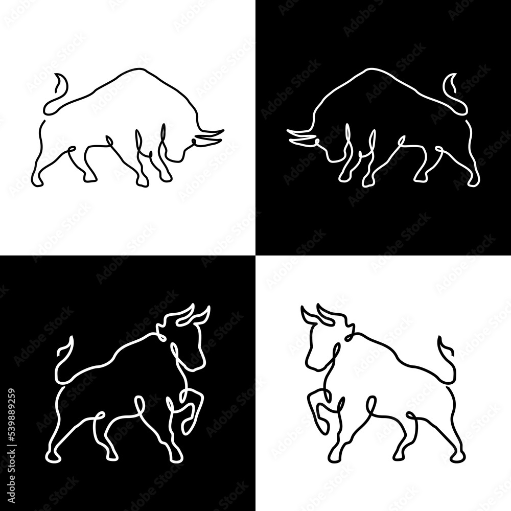 Poster drawing of a continuous line of bull design vector illustration