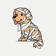 A GOLDEN RETRIEVER DOG IS WEARING A MUMMY COSTUME CARTOON ILLUSTRATION