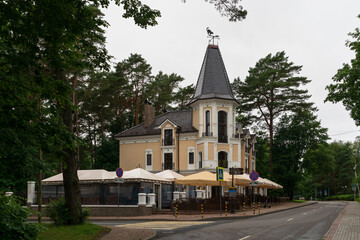 View of the administrative building on Lenin Street on a summer day, Svetlogorsk, Kaliningrad...
