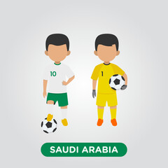 Vector Design illustration of collection of saudi arabia football player with children illustration (goal keeper and player).