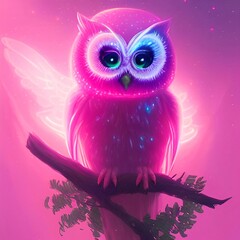 Obraz premium Pink owl surrounded by glowing 