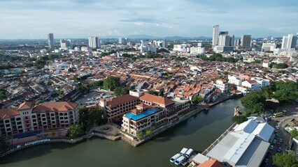 Fototapeta na wymiar Malacca, Malaysia - October 16, 2022: Aerial View of the Jonker Street Night Market