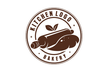 Naklejka premium Bakery kitchen rolling pin logo design batter cake kitchen restaurant handmade vector