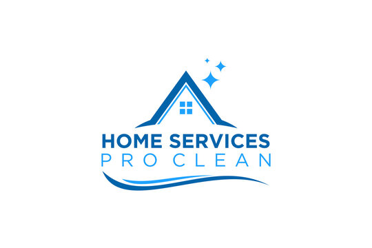 Home cleaning service house logo design, roof window icon symbol with blink wash clean