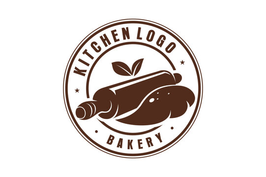 Bakery kitchen rolling pin logo design batter cake kitchen restaurant handmade vector