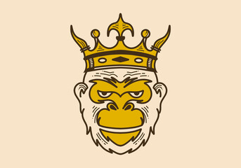 Vintage art illustration of a apes head wearing crown