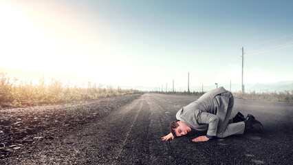 Listening businessman on the floor